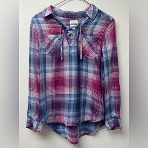 Girls Mudd Plaid Purple, Pink, and Blue Long Sleeve Shirt Size 16